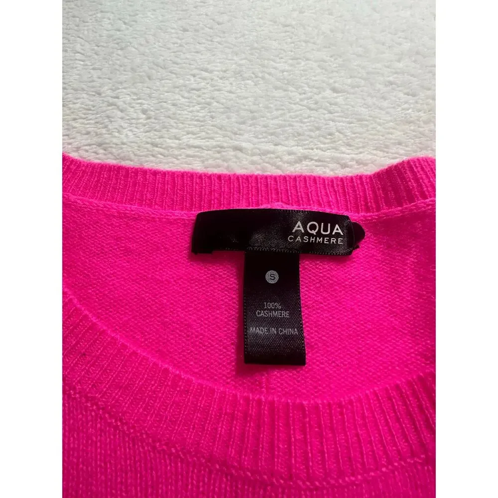 Aqua 100% Cashmere Hot Pink Size Small EUC Crewneck Lightweight